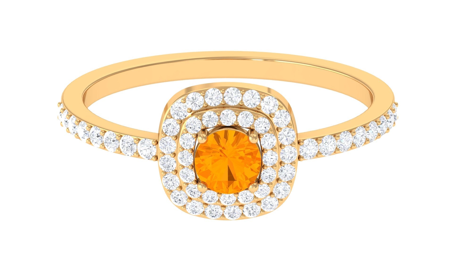 3/4 CT Classic Fire Opal Double Halo Engagement Ring with Diamond