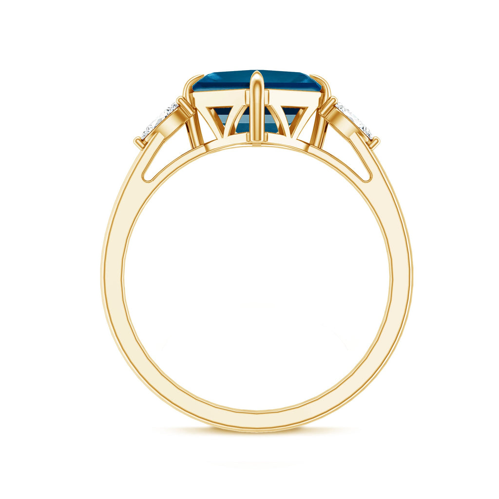 8mm Asscher Cut London Blue Topaz Diagonal Solitaire Ring with Marquise Diamond