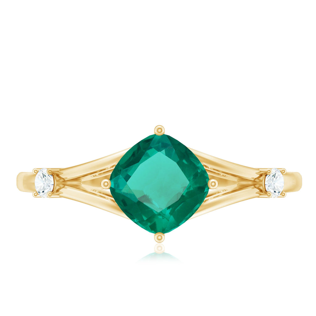 Certified 6 mm Cushion Cut Lab Grown Emerald Diamond Engagement Ring with Split Shank