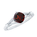 Genuine 8mm Garnet Diamond Cushion Cut Engagement Ring with Split Shank