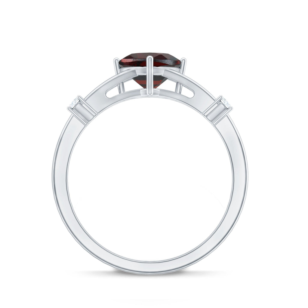 Genuine 8mm Garnet Diamond Cushion Cut Engagement Ring with Split Shank