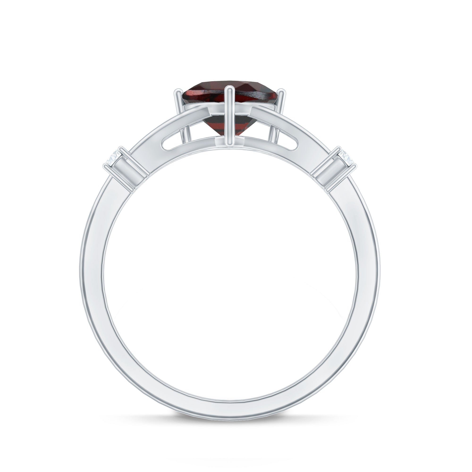 Genuine 8mm Garnet Diamond Cushion Cut Engagement Ring with Split Shank