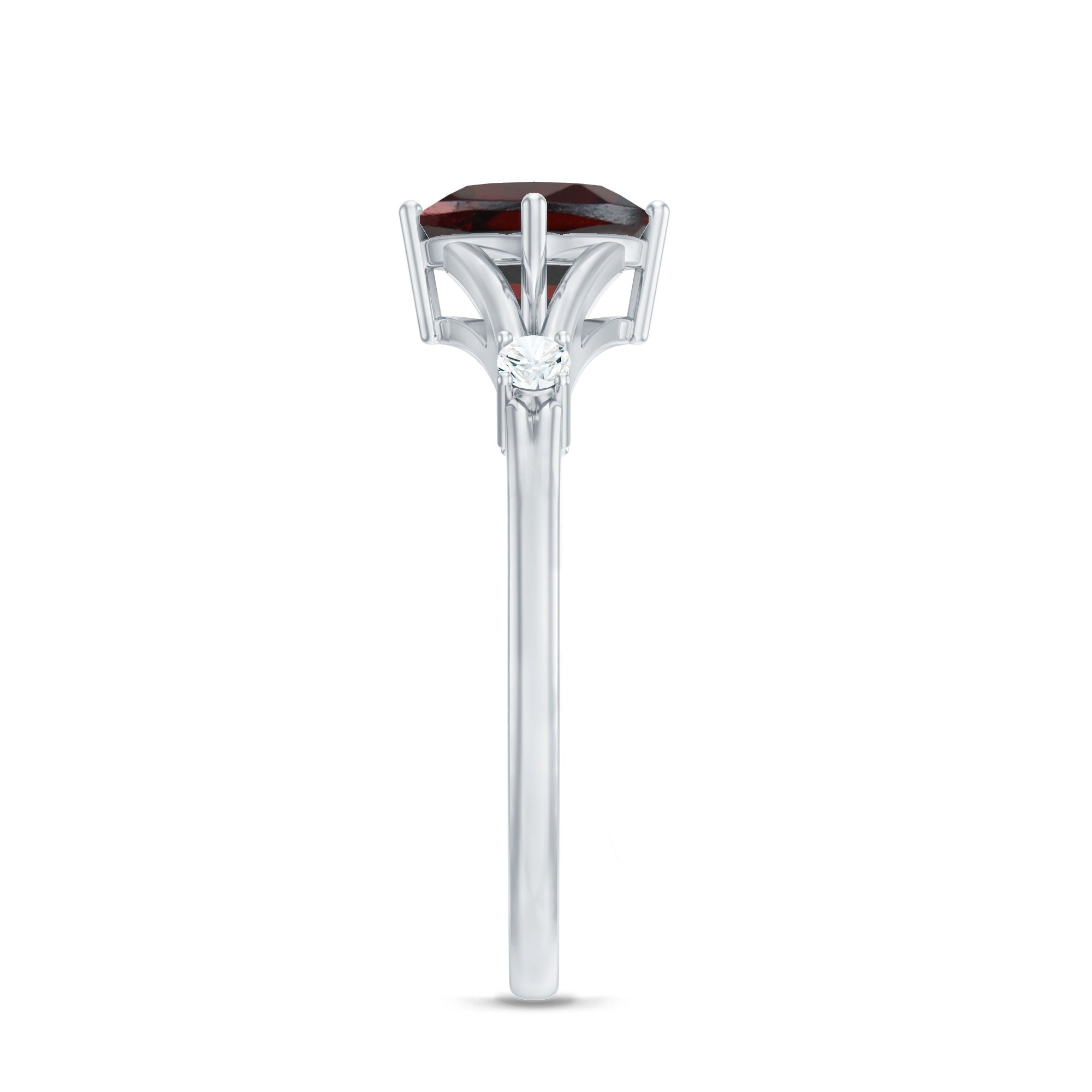 Genuine 8mm Garnet Diamond Cushion Cut Engagement Ring with Split Shank
