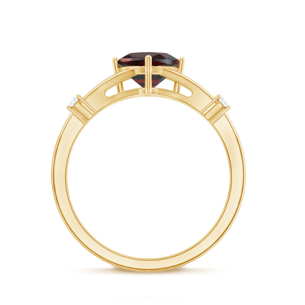 Genuine 8mm Garnet Diamond Cushion Cut Engagement Ring with Split Shank
