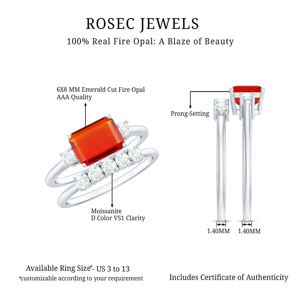 Octagon Cut Fire Opal and Moissanite Contemporary Ring Set