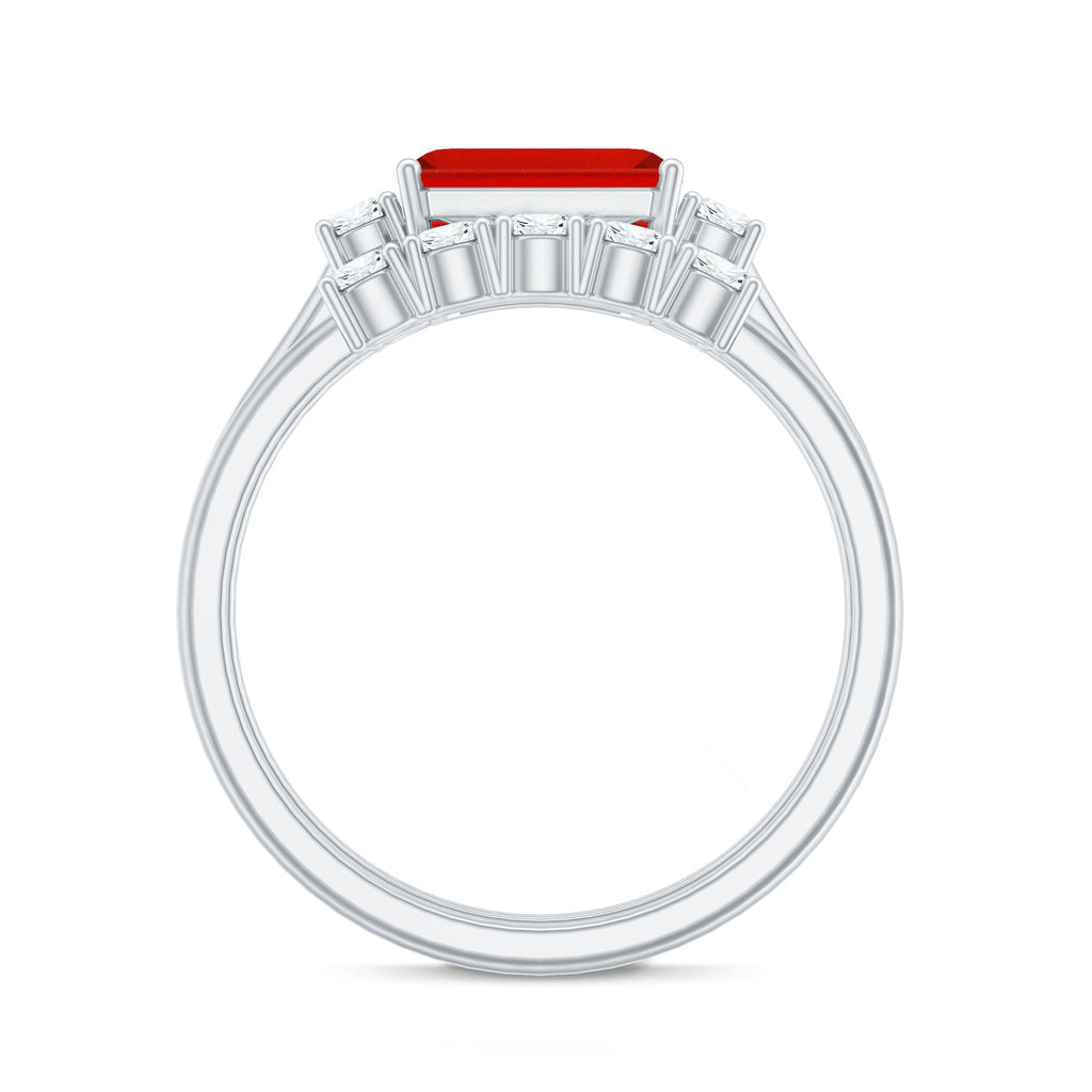 Octagon Cut Fire Opal and Moissanite Contemporary Ring Set