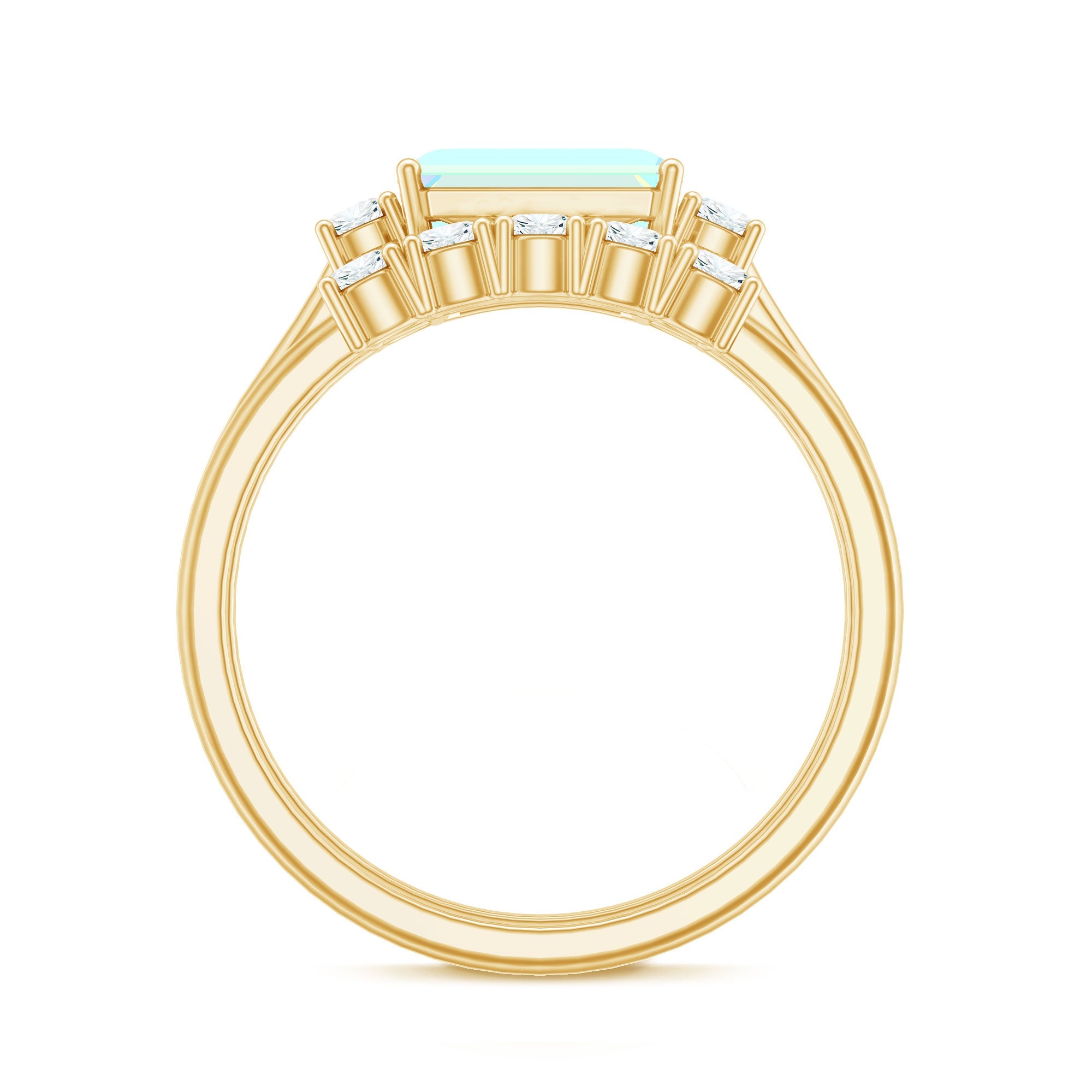 Natural Ethiopian Opal Diamond Emerald Cut Engagement Ring and Wedding Band Set