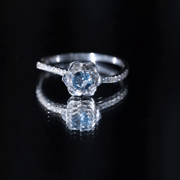 5mm Round London Blue Topaz Floral Engagement Ring with Diamond