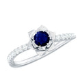 Blue Sapphire Flower Engagement Ring with Diamond