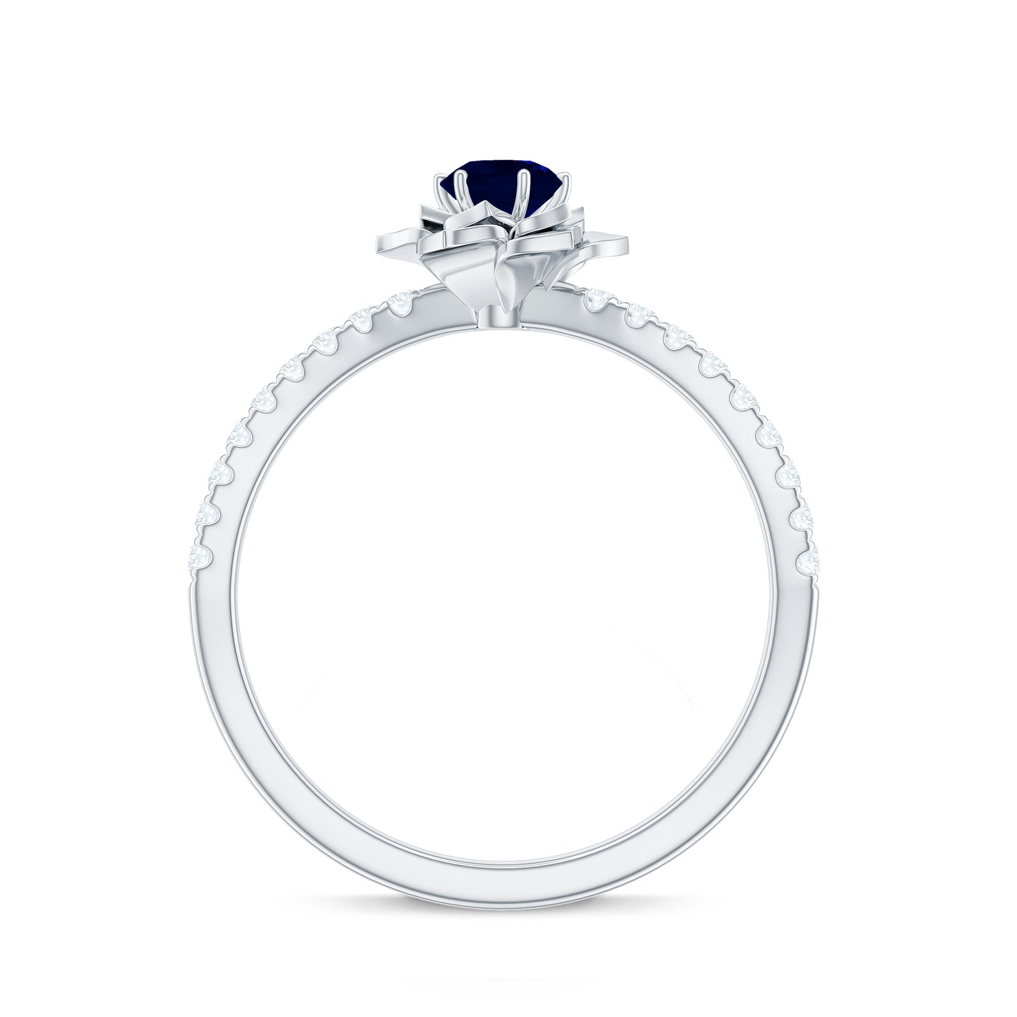 Blue Sapphire Flower Engagement Ring with Diamond