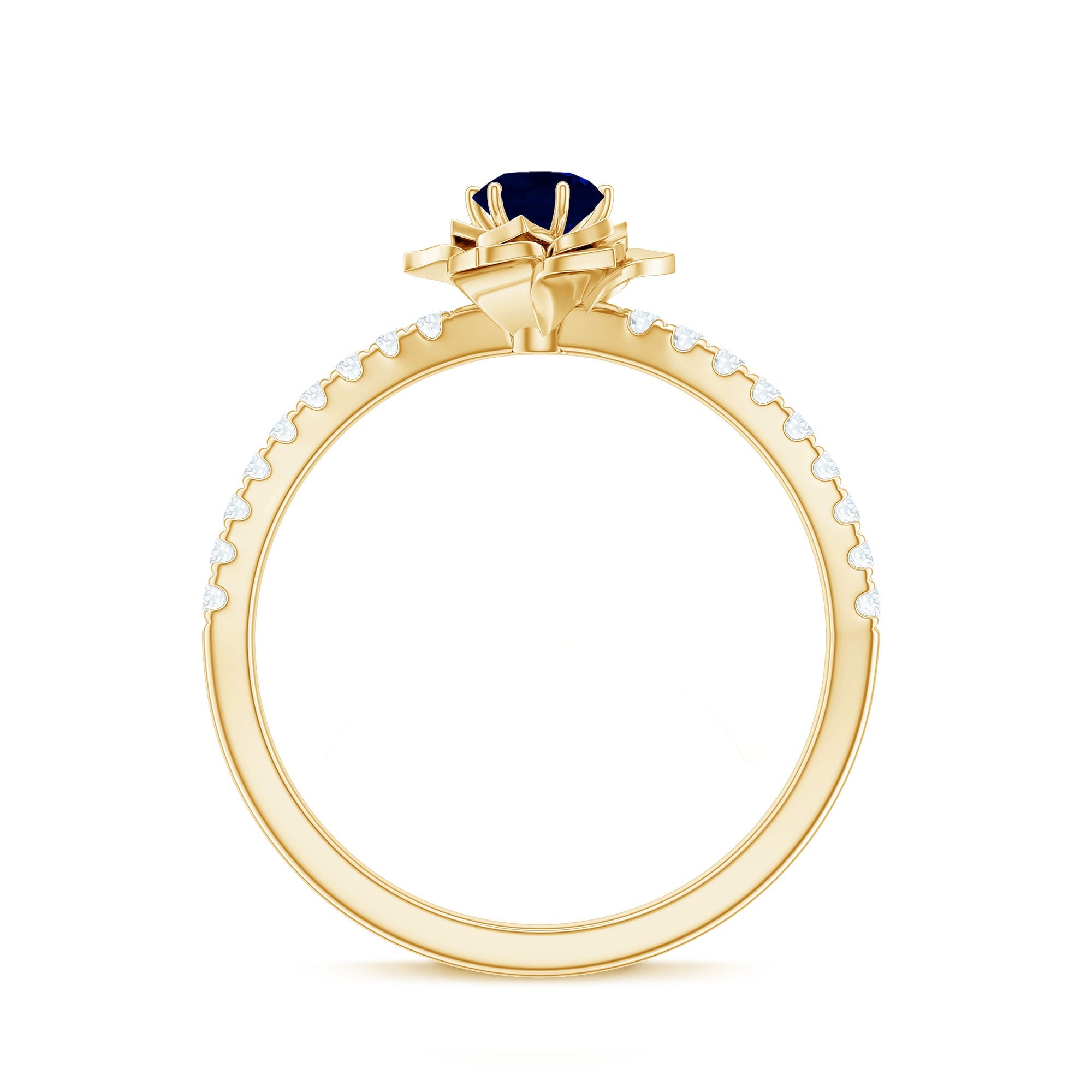 Blue Sapphire Flower Engagement Ring with Diamond