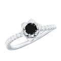 Certified Real Black Spinel Flower Engagement Ring with Diamond