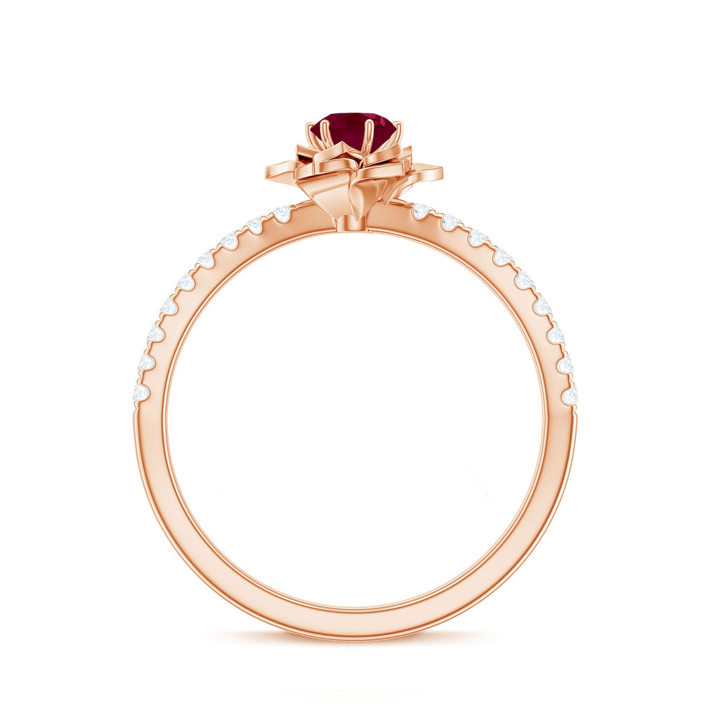 Floral Inspired Ruby Rose Engagement Ring with Diamond