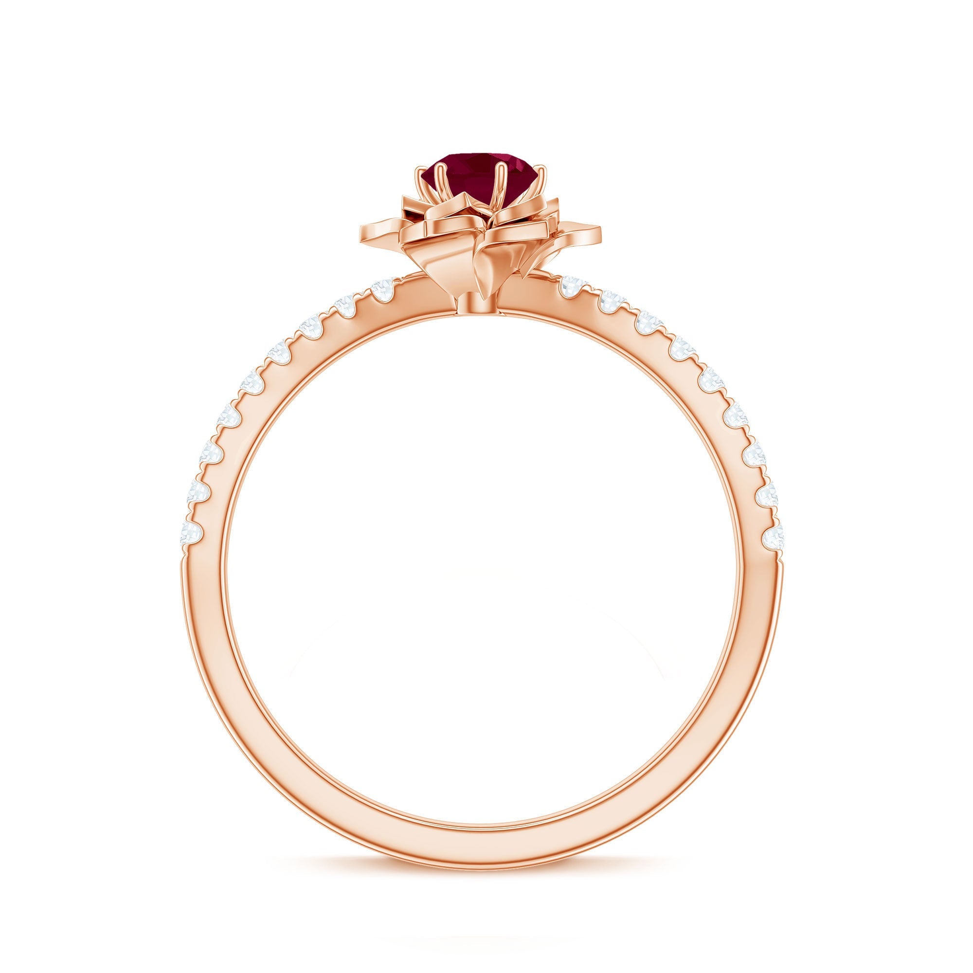 Floral Inspired Ruby Rose Engagement Ring with Diamond