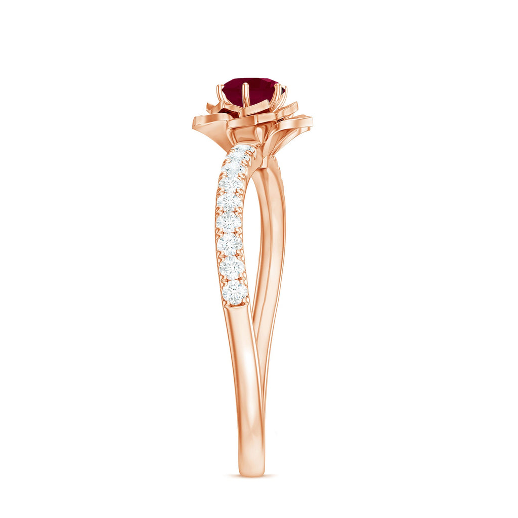 Floral Inspired Ruby Rose Engagement Ring with Diamond