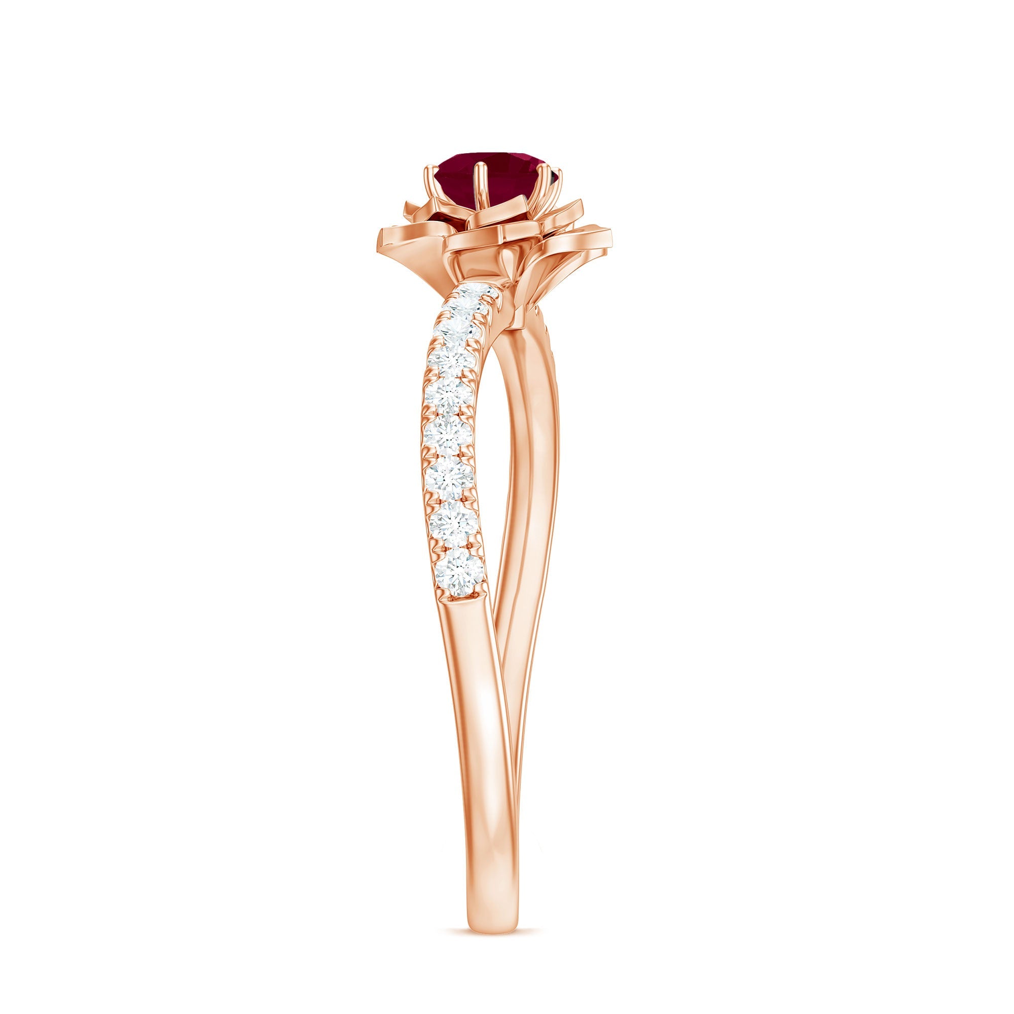 Floral Inspired Ruby Rose Engagement Ring with Diamond