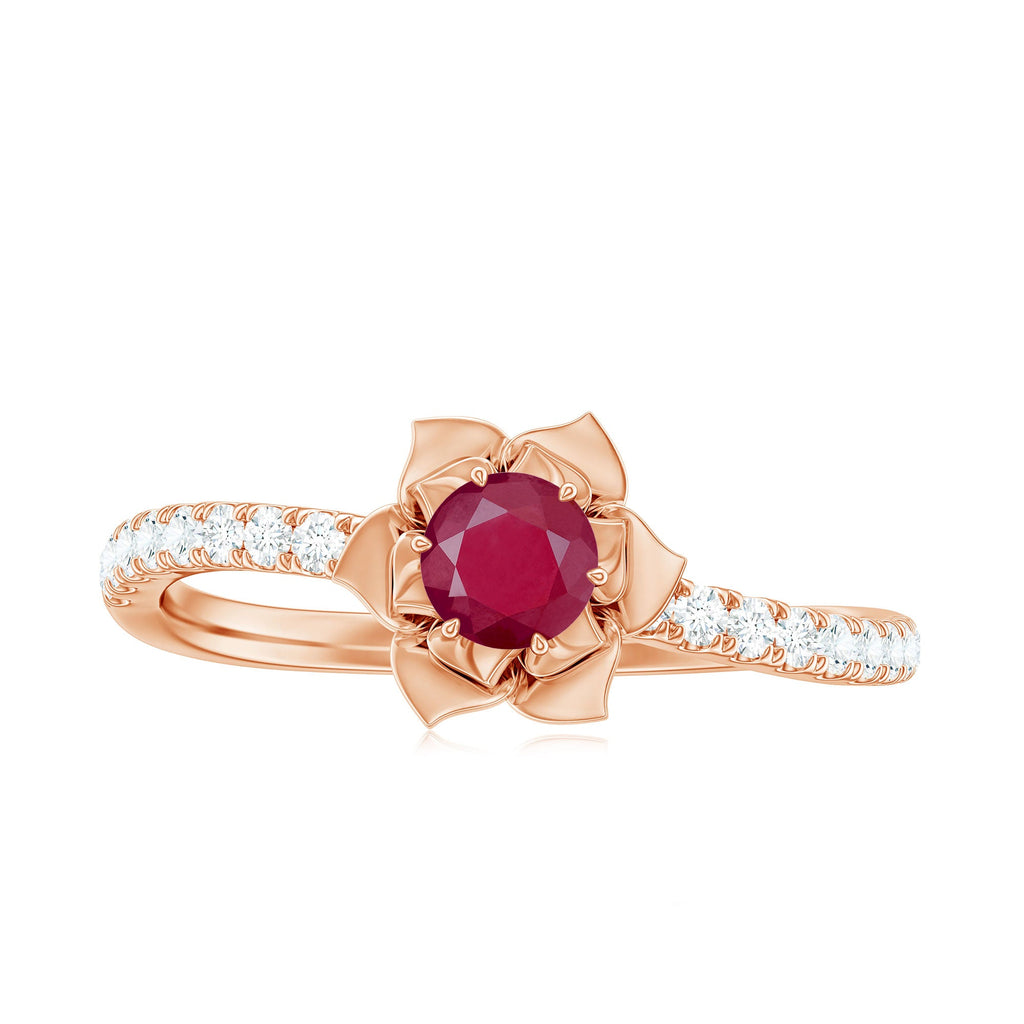 Floral Inspired Ruby Rose Engagement Ring with Diamond