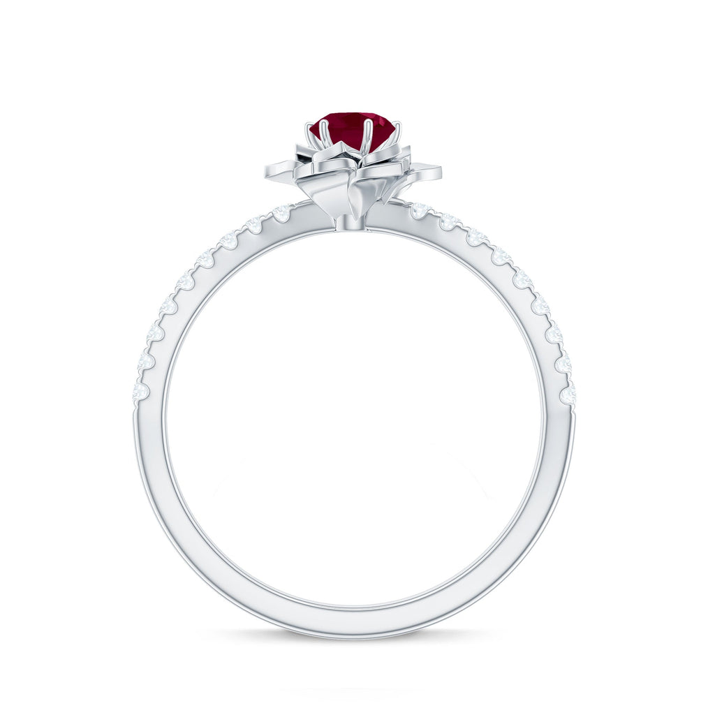 Floral Inspired Ruby Rose Engagement Ring with Diamond