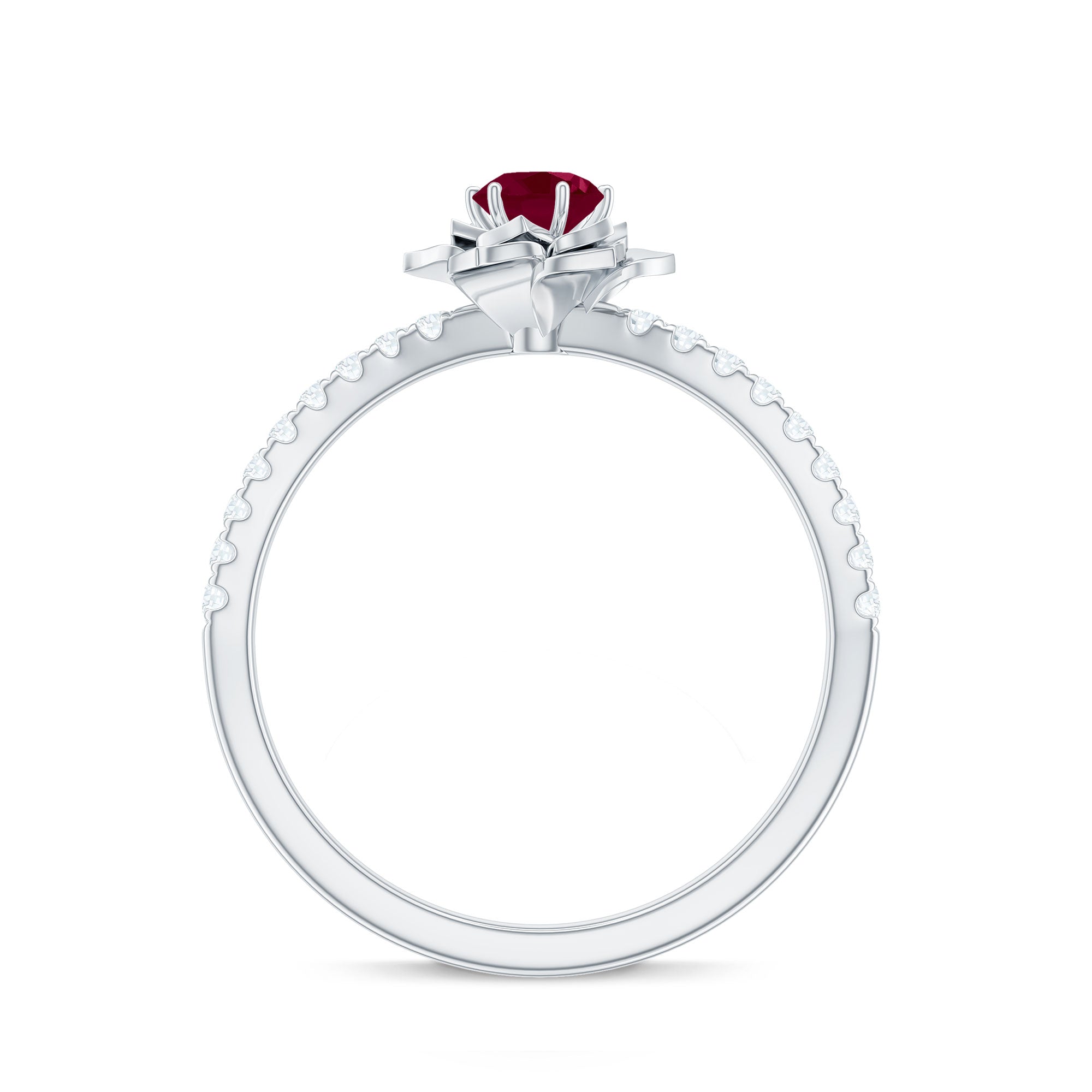 Floral Inspired Ruby Rose Engagement Ring with Diamond