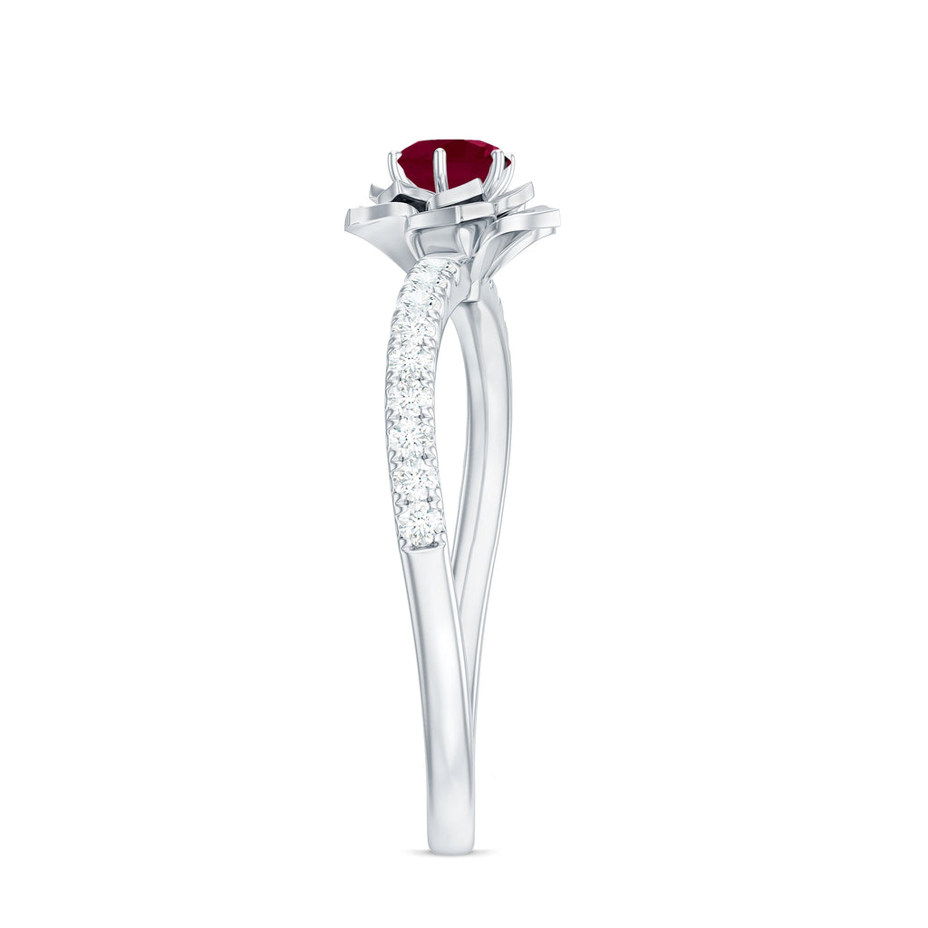 Floral Inspired Ruby Rose Engagement Ring with Diamond