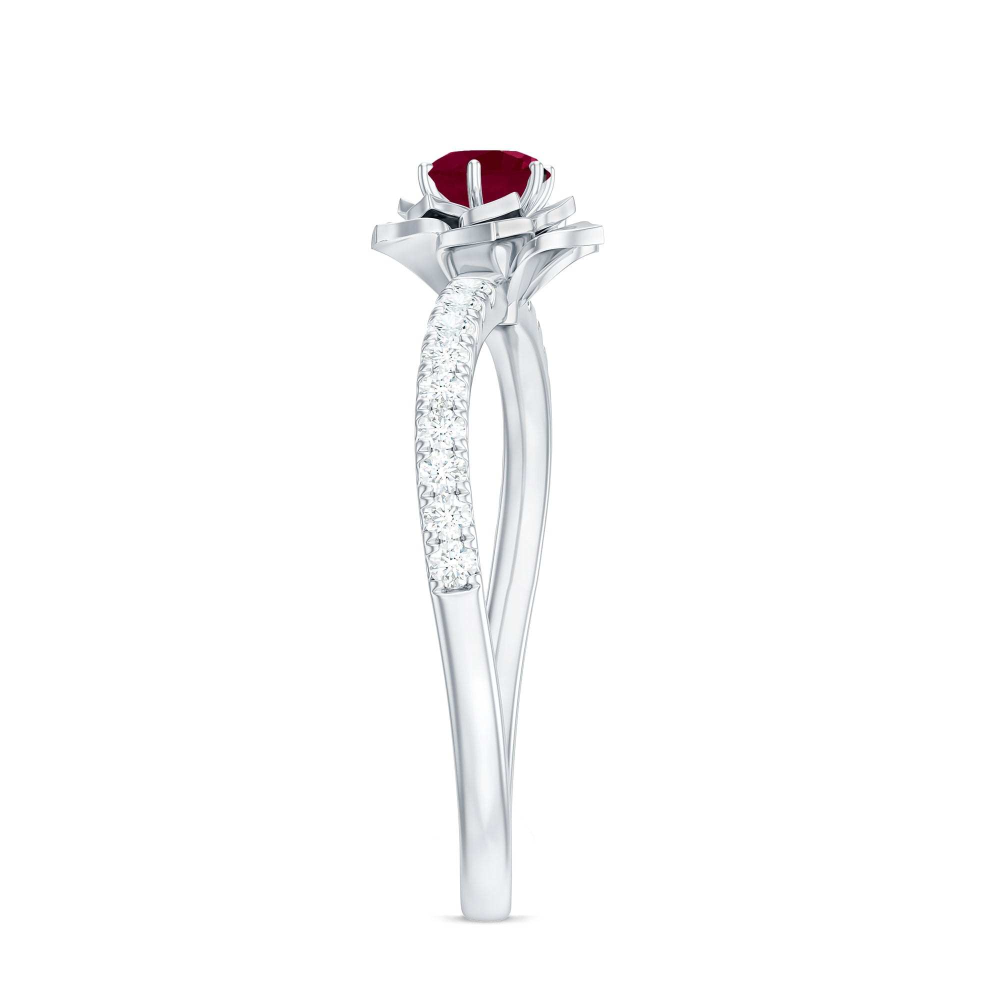 Floral Inspired Ruby Rose Engagement Ring with Diamond