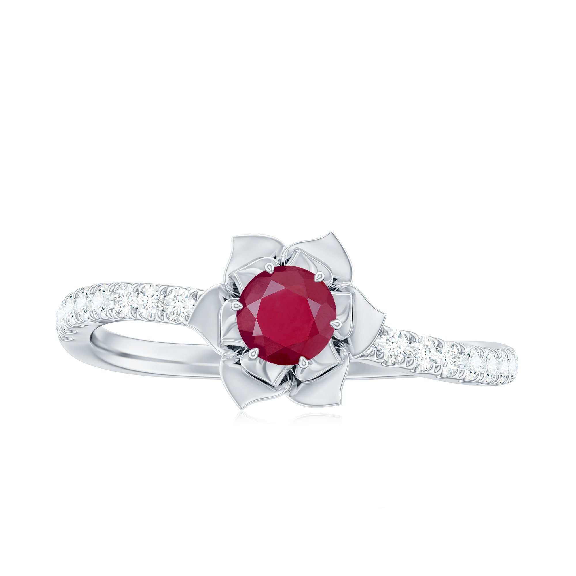Floral Inspired Ruby Rose Engagement Ring with Diamond