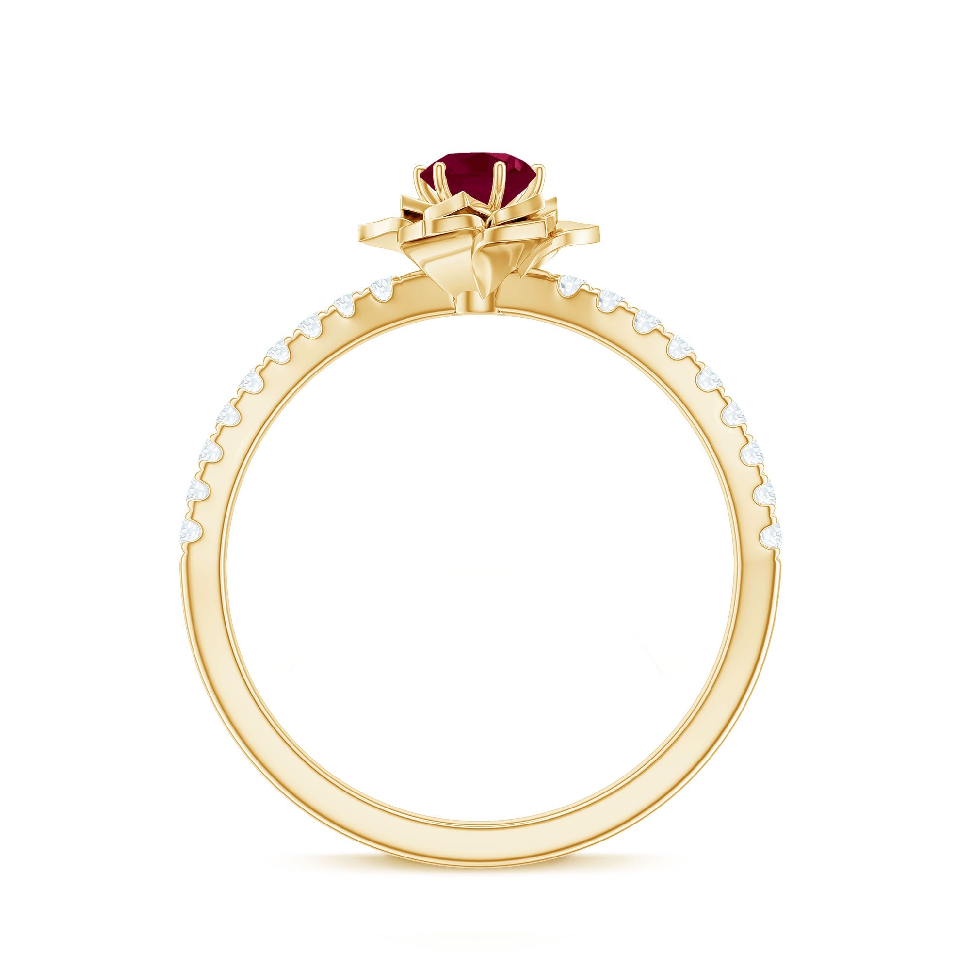 Floral Inspired Ruby Rose Engagement Ring with Diamond