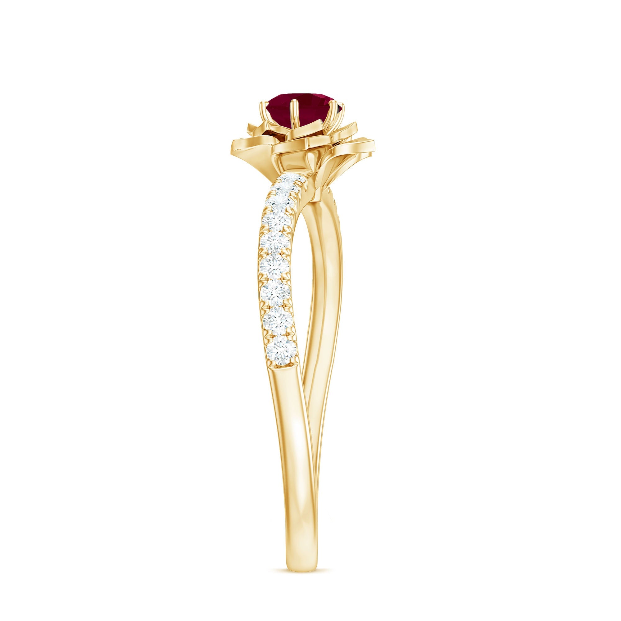 Floral Inspired Ruby Rose Engagement Ring with Diamond