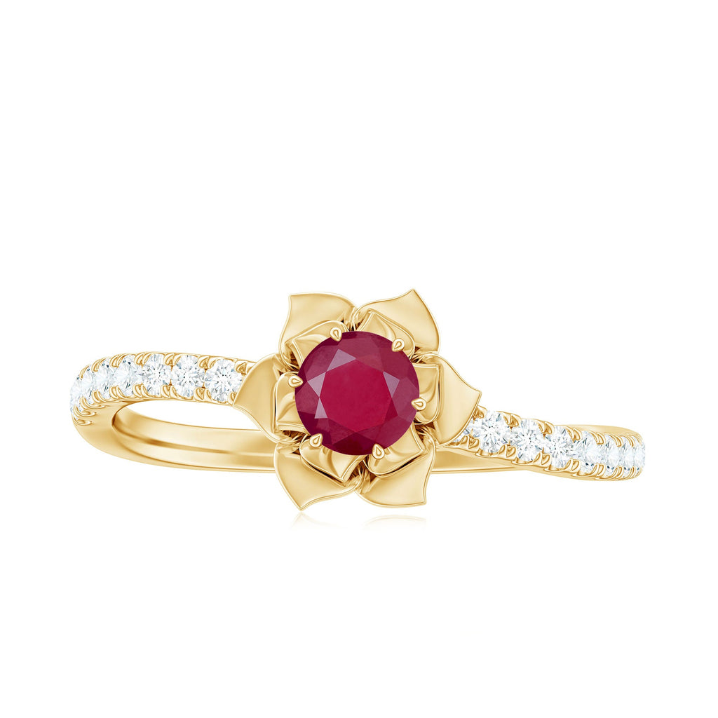 Floral Inspired Ruby Rose Engagement Ring with Diamond