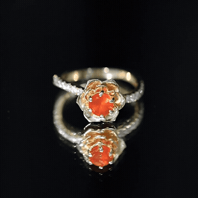 1/2 Ct Fire Opal Flower Engagement Ring with Diamond