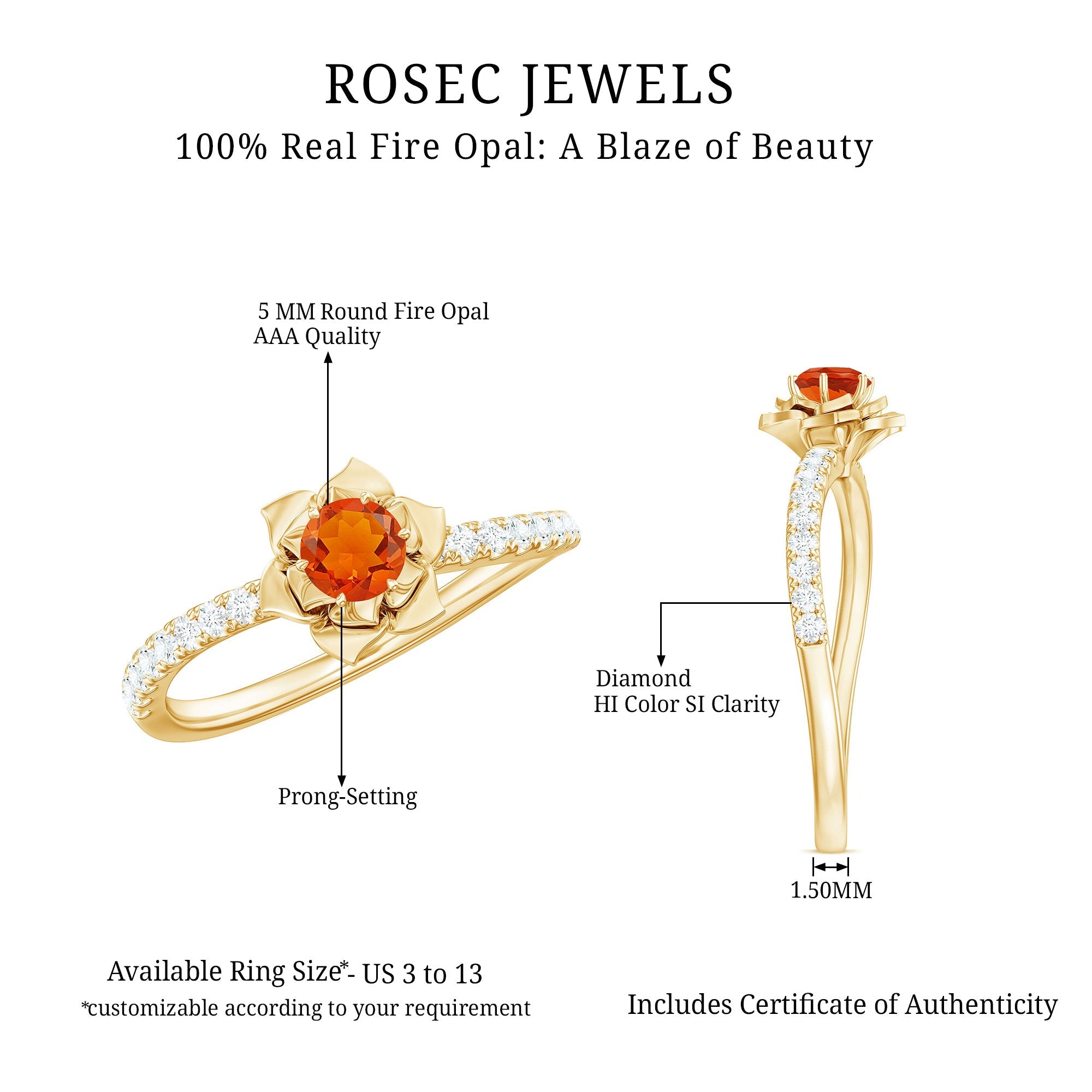 1/2 Ct Fire Opal Flower Engagement Ring with Diamond