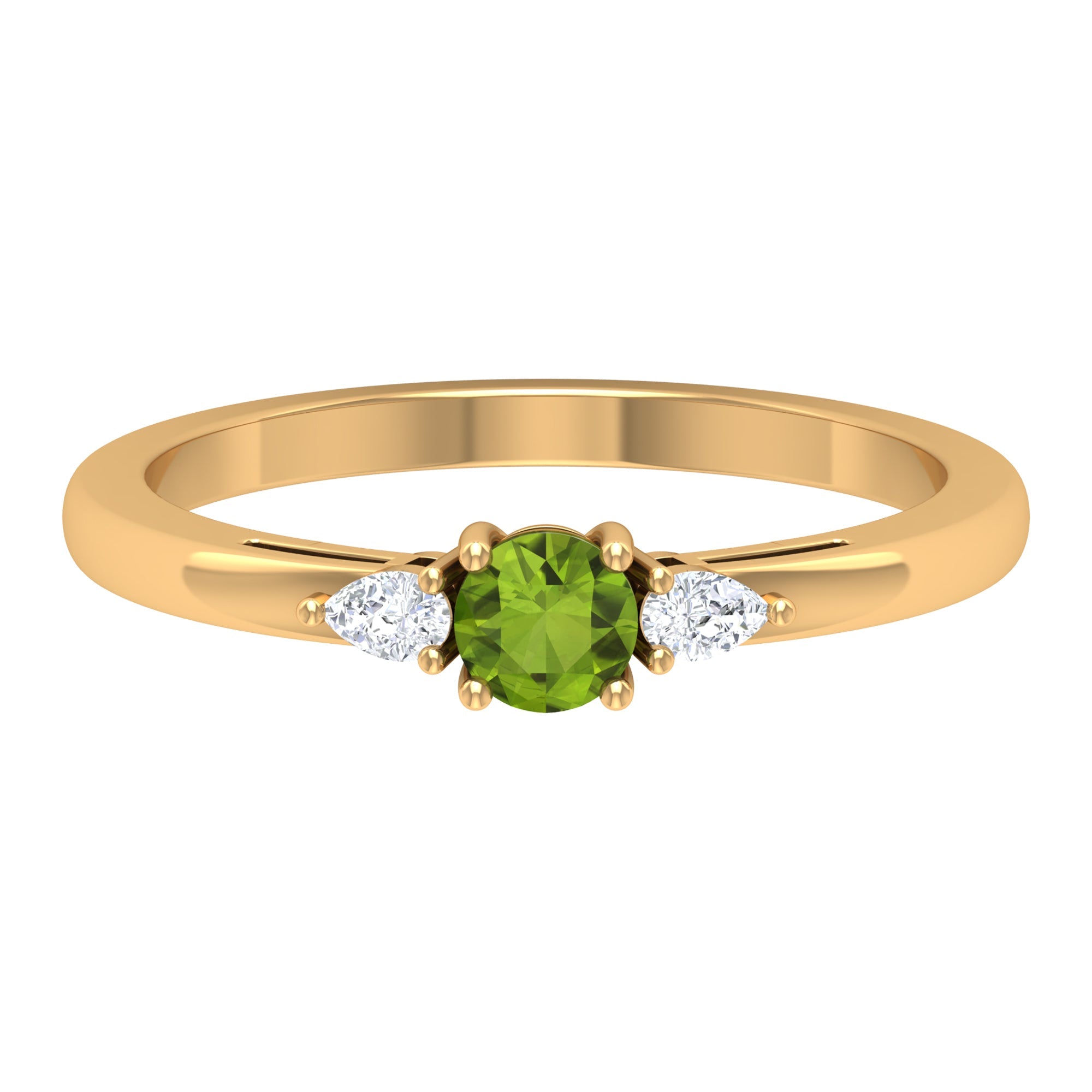 1/4 CT Peridot and Diamond Three Stone Promise Ring