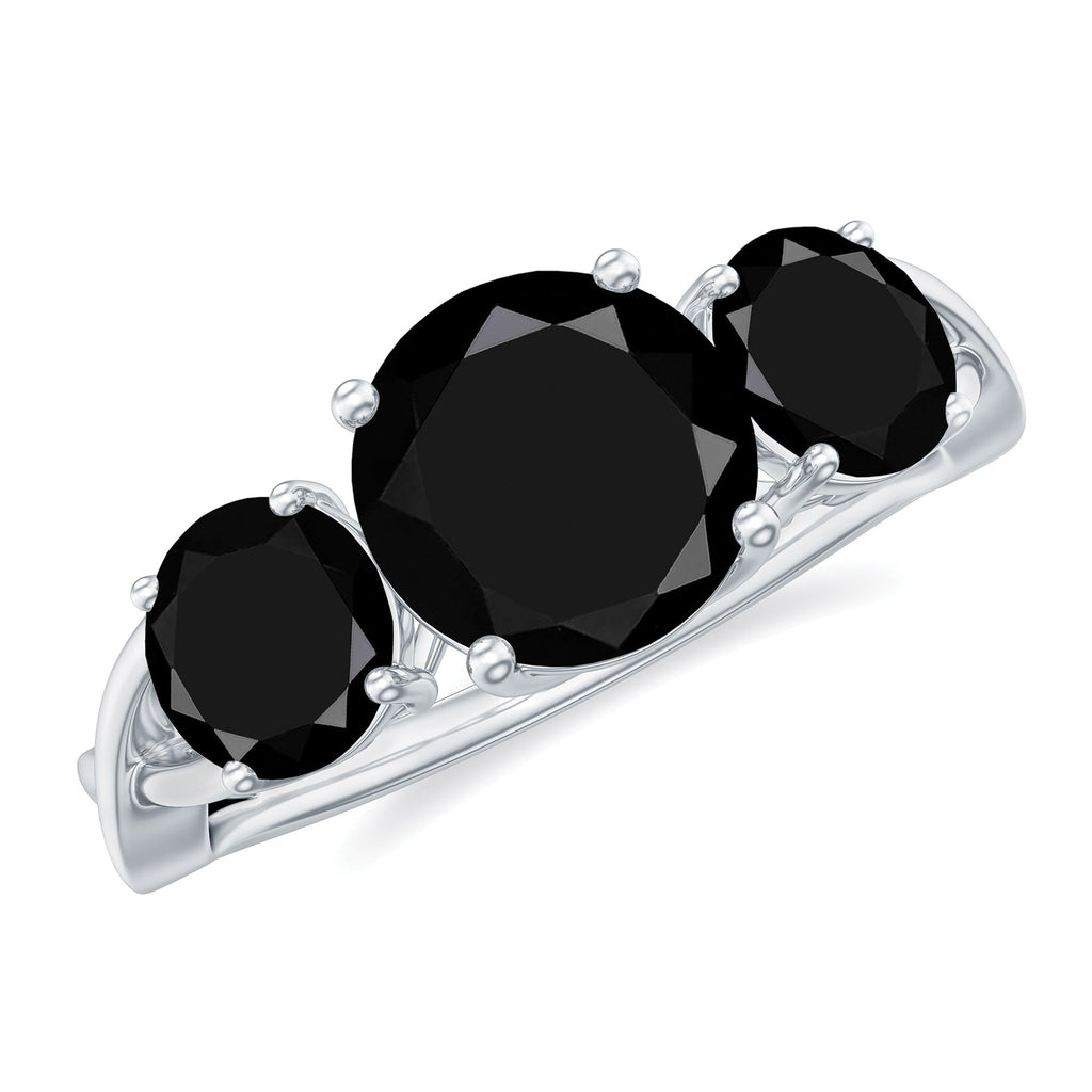 Genuine Black Onyx Three Stone Engagement Ring with Crossover Band