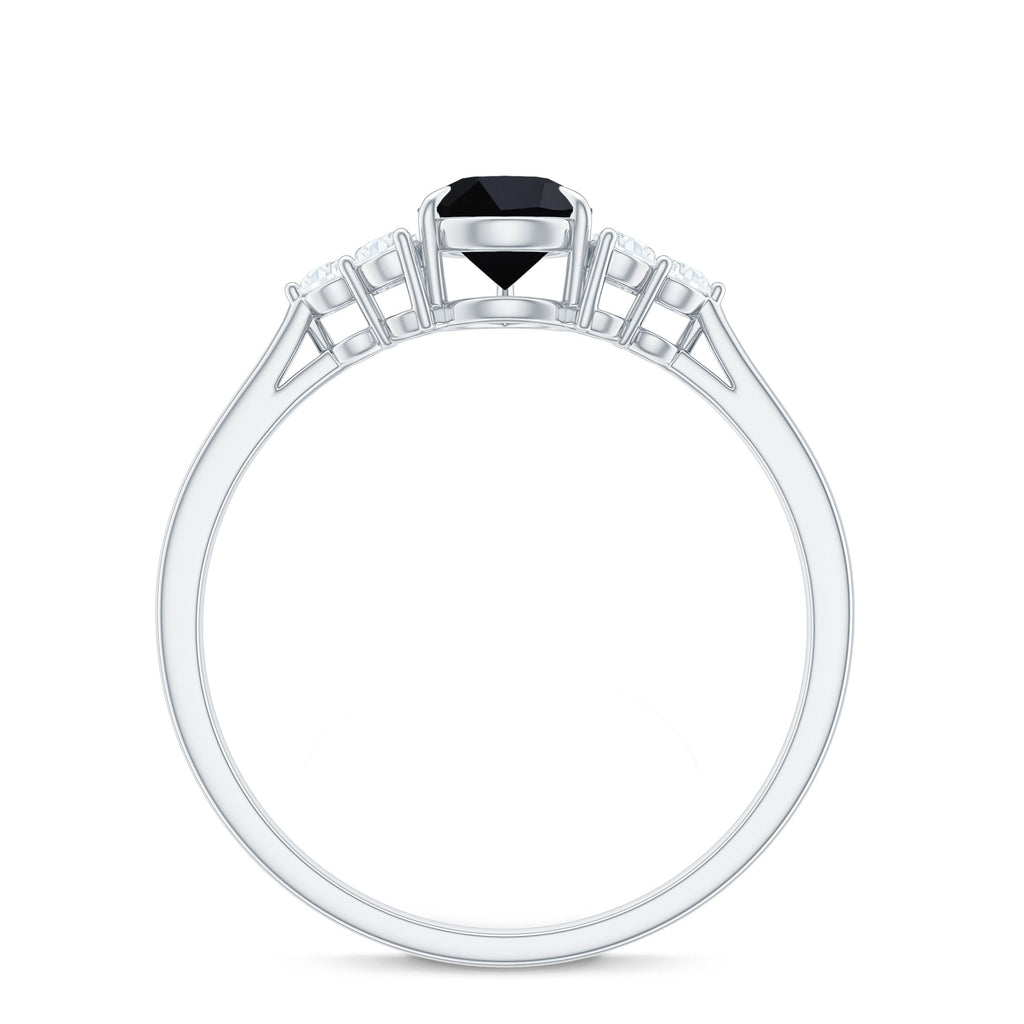 Pear Shaped Black Onyx Engagement Ring with Real Diamond Trio
