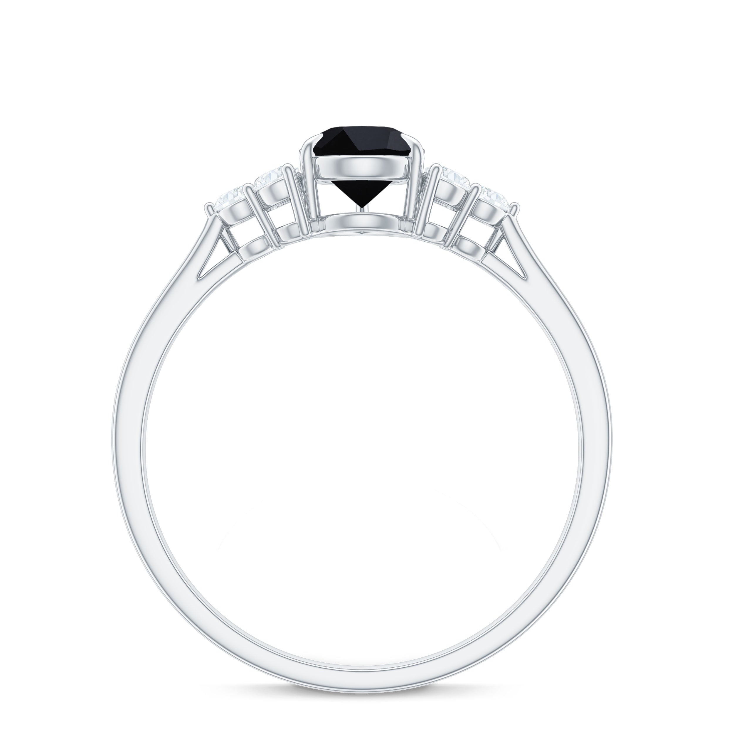 Pear Shaped Black Onyx Engagement Ring with Real Diamond Trio