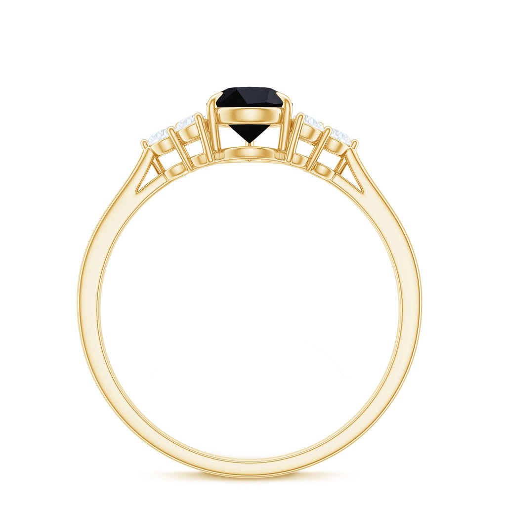 Pear Shaped Black Onyx Engagement Ring with Real Diamond Trio