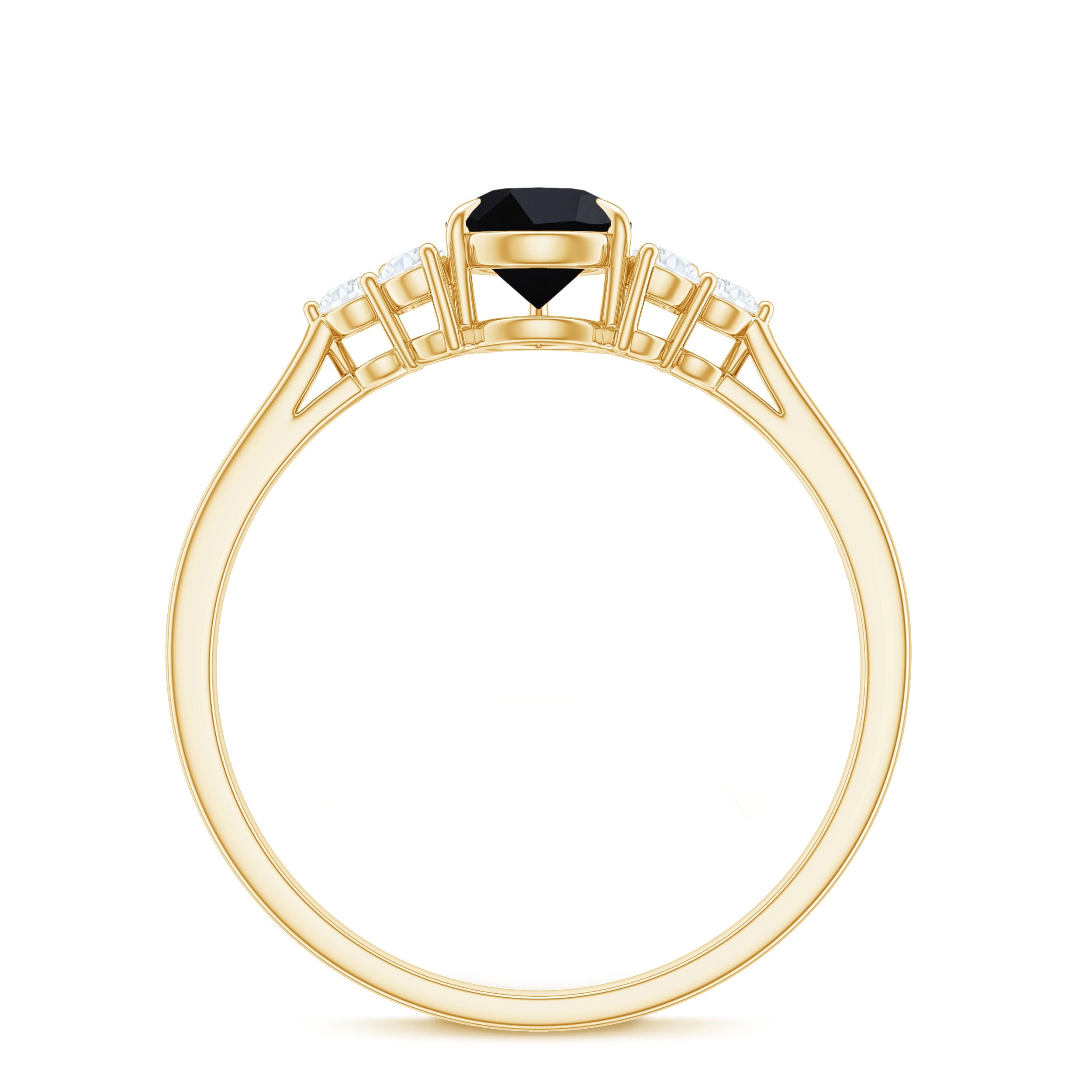 Pear Shaped Black Onyx Engagement Ring with Real Diamond Trio