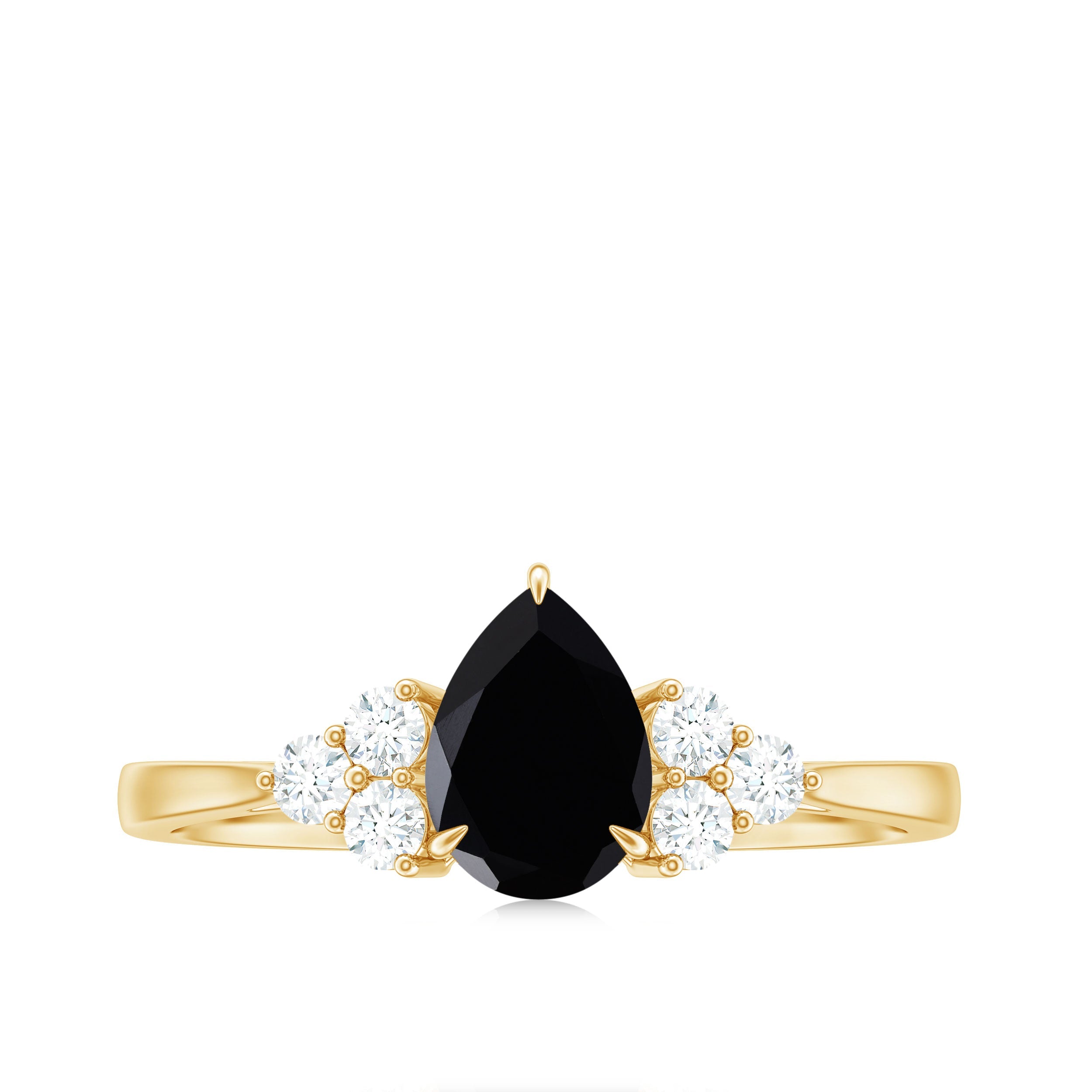 Pear Shaped Black Onyx Engagement Ring with Real Diamond Trio