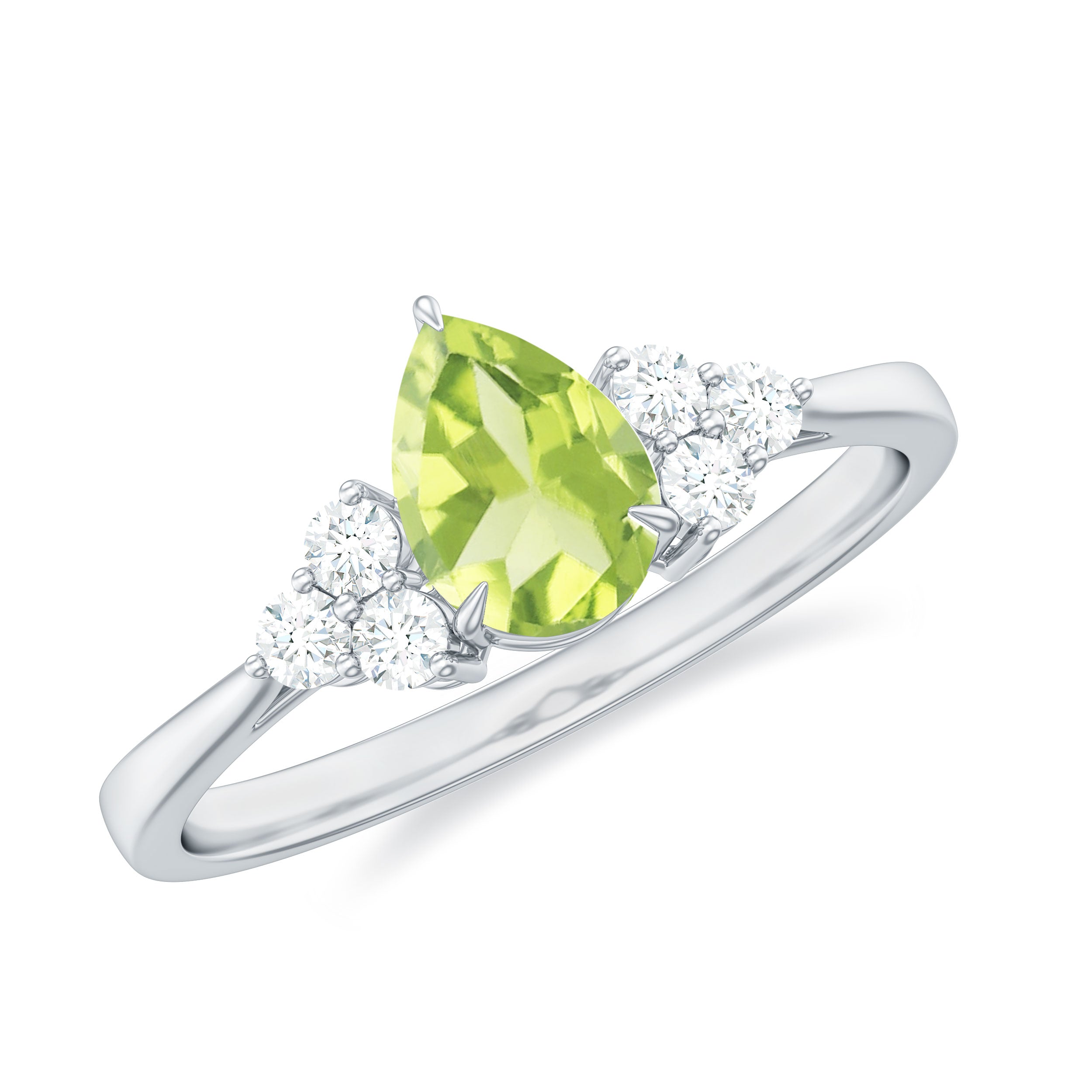 1 Carat Peridot Teardrop Engagement Ring with Diamond Trio