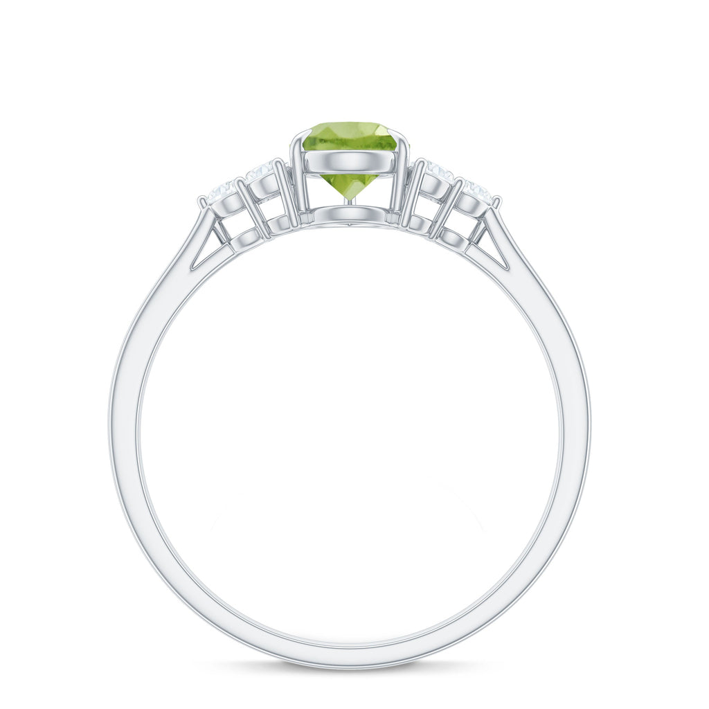 1 Carat Peridot Teardrop Engagement Ring with Diamond Trio