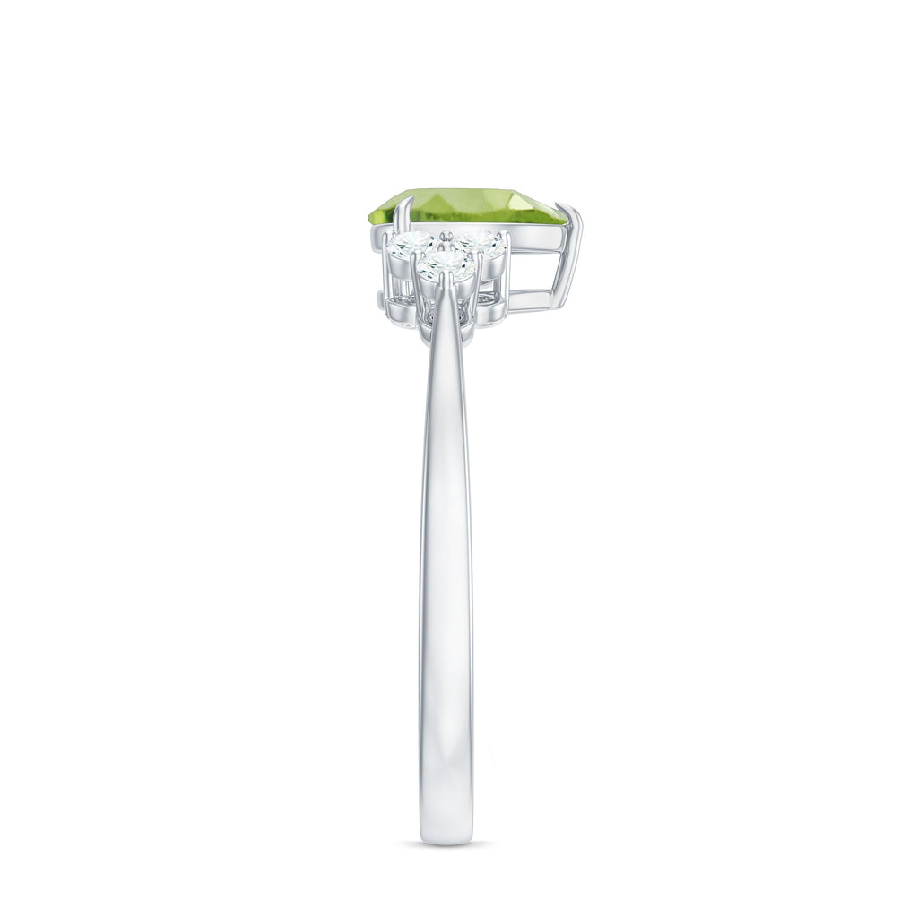 1 Carat Peridot Teardrop Engagement Ring with Diamond Trio