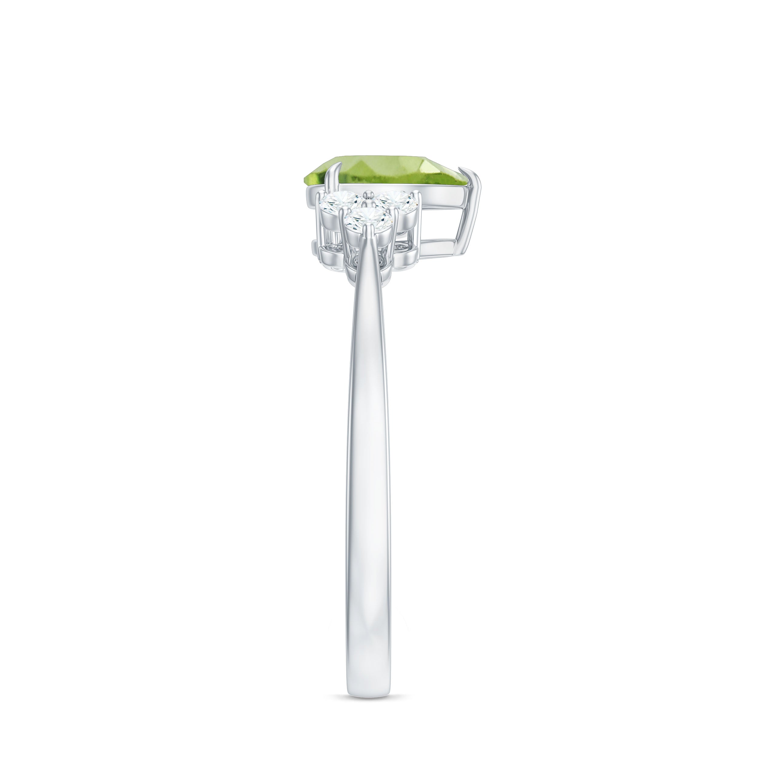 1 Carat Peridot Teardrop Engagement Ring with Diamond Trio
