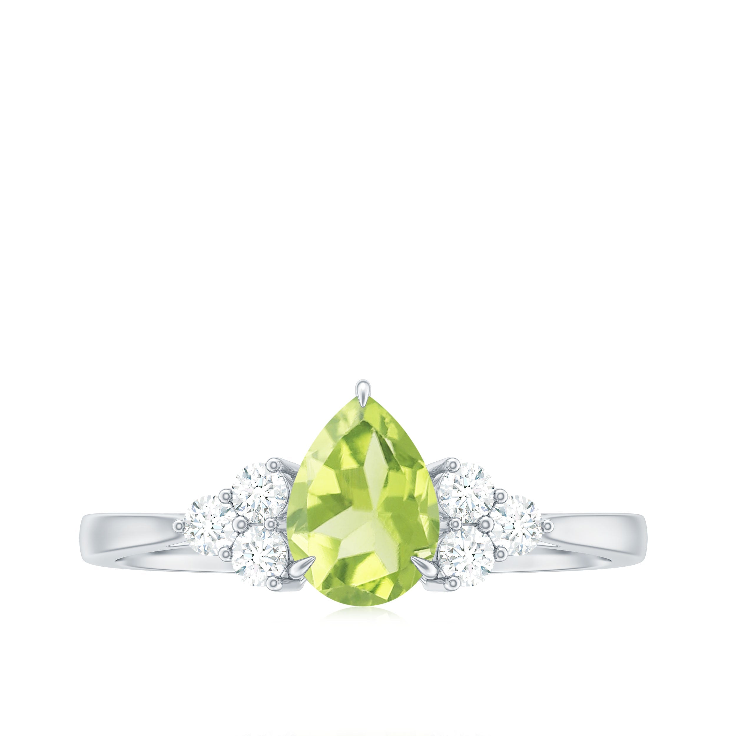 1 Carat Peridot Teardrop Engagement Ring with Diamond Trio