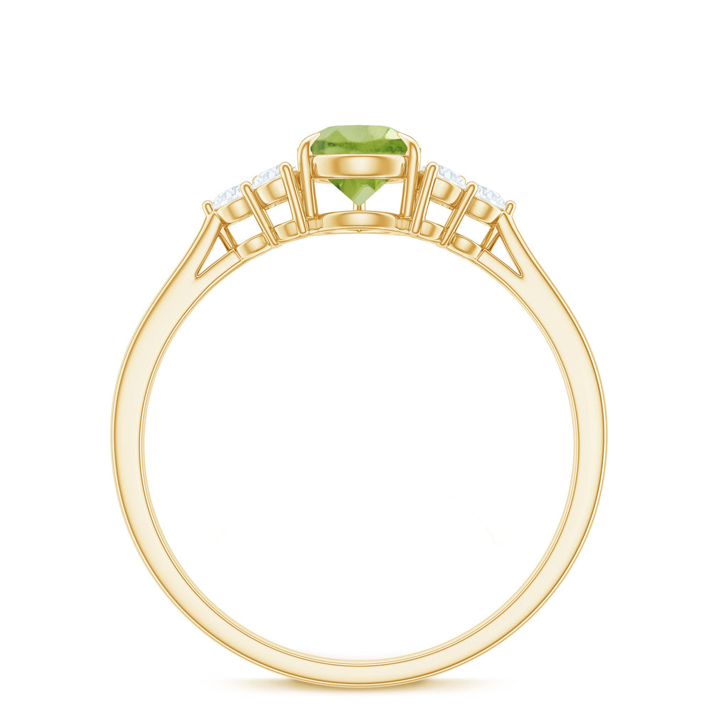 1 Carat Peridot Teardrop Engagement Ring with Diamond Trio