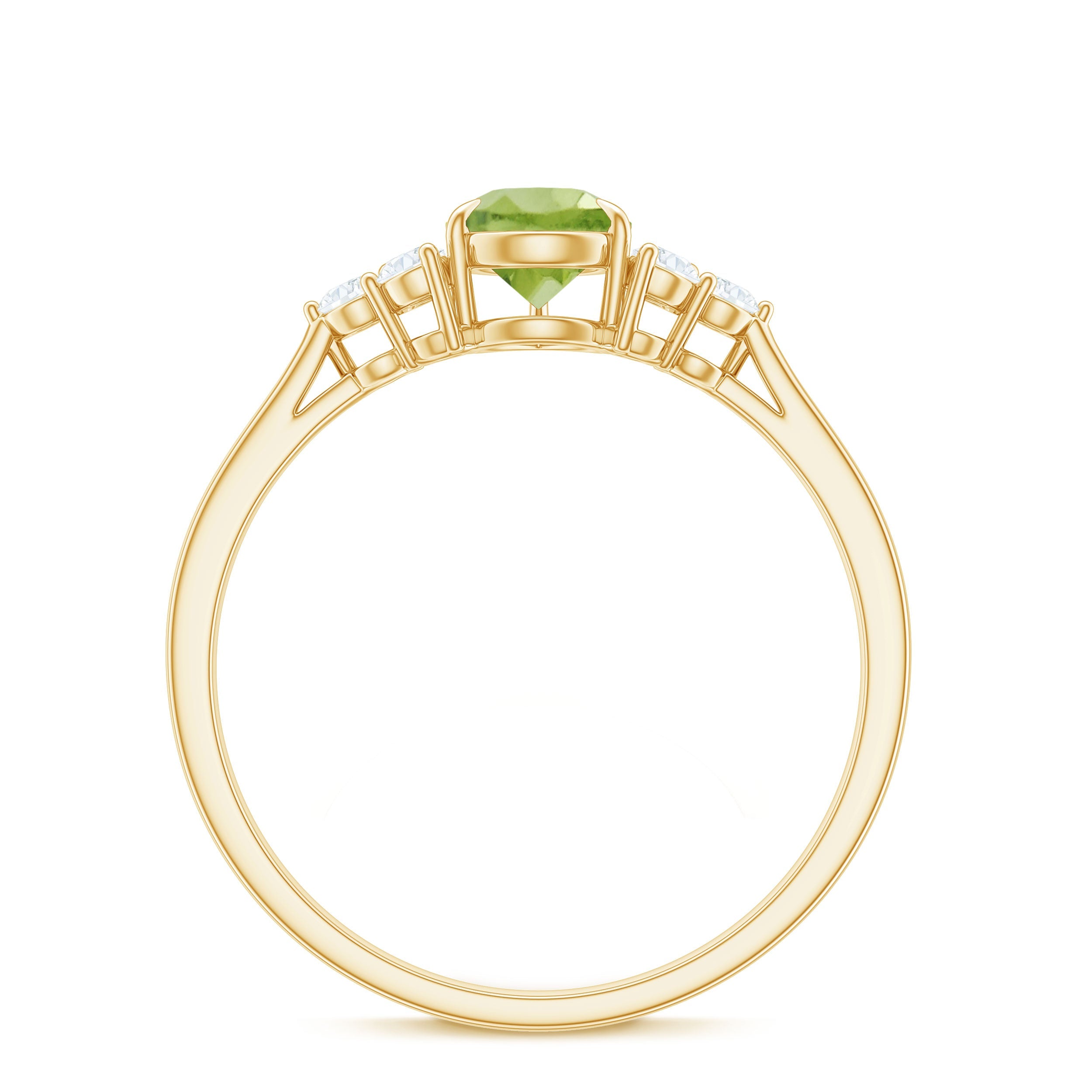 1 Carat Peridot Teardrop Engagement Ring with Diamond Trio
