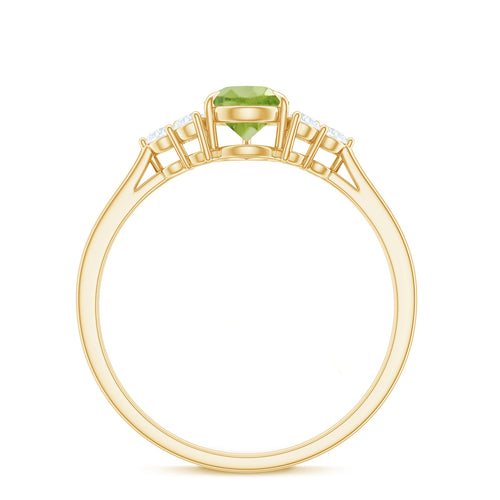 1 Carat Peridot Teardrop Engagement Ring with Diamond Trio