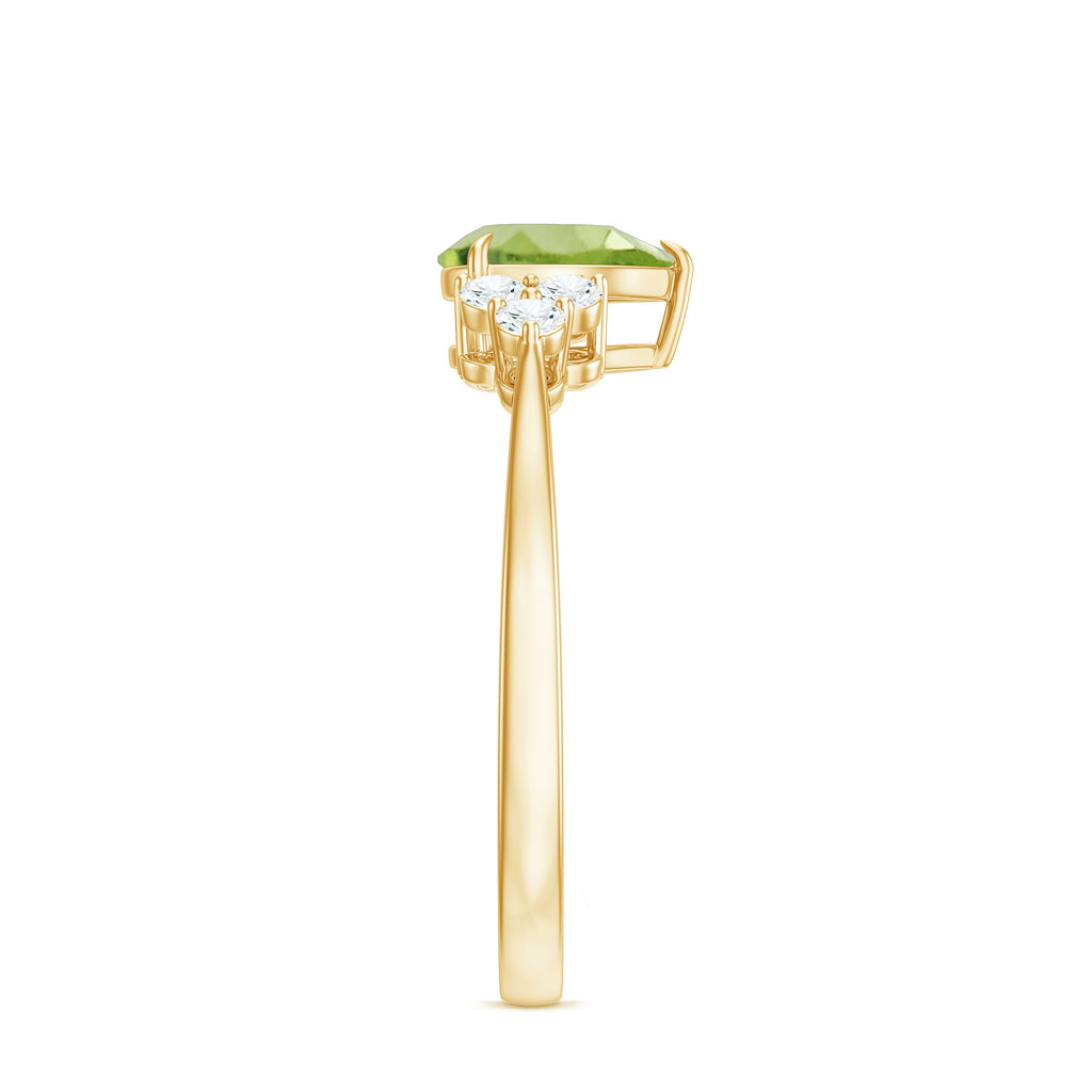 1 Carat Peridot Teardrop Engagement Ring with Diamond Trio
