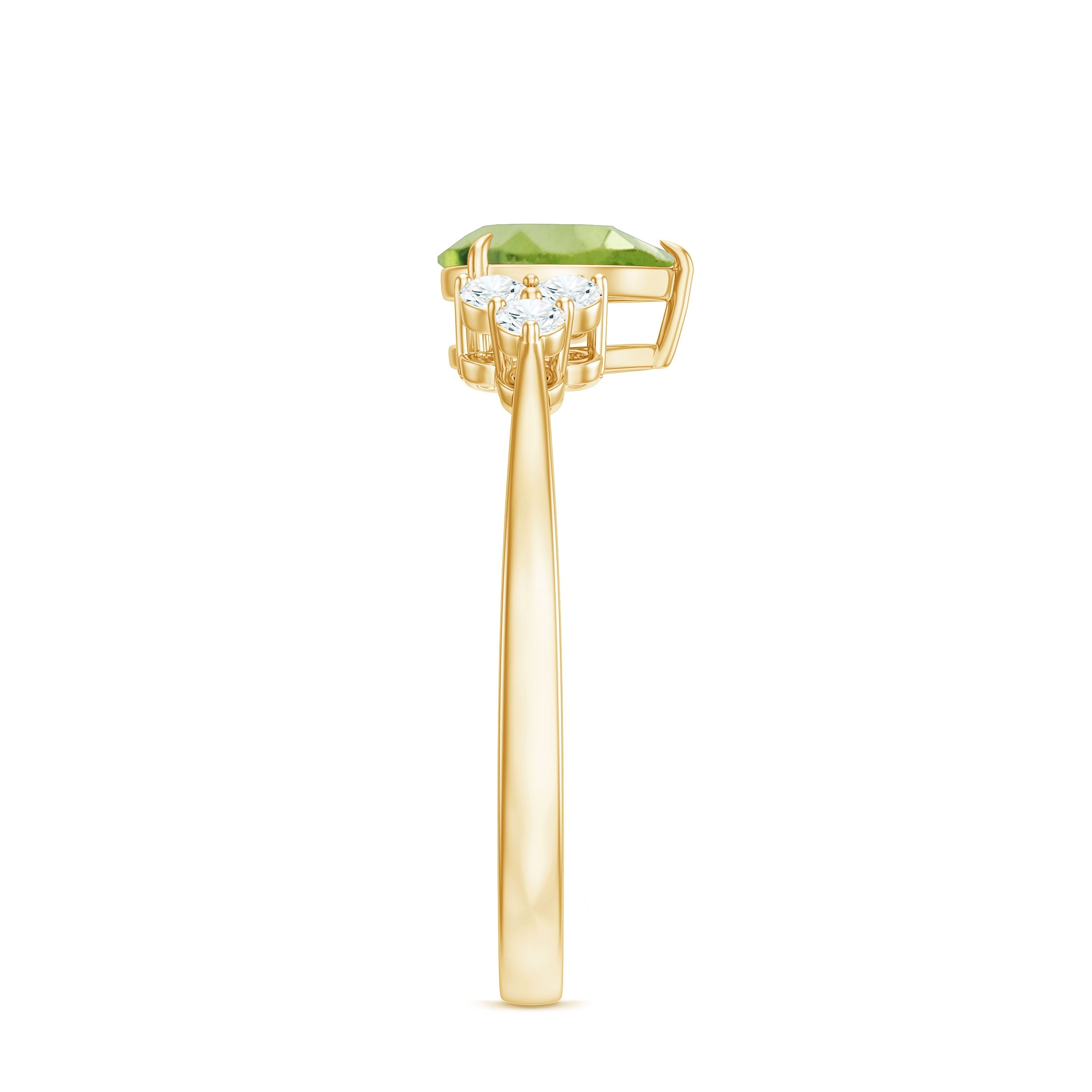 1 Carat Peridot Teardrop Engagement Ring with Diamond Trio