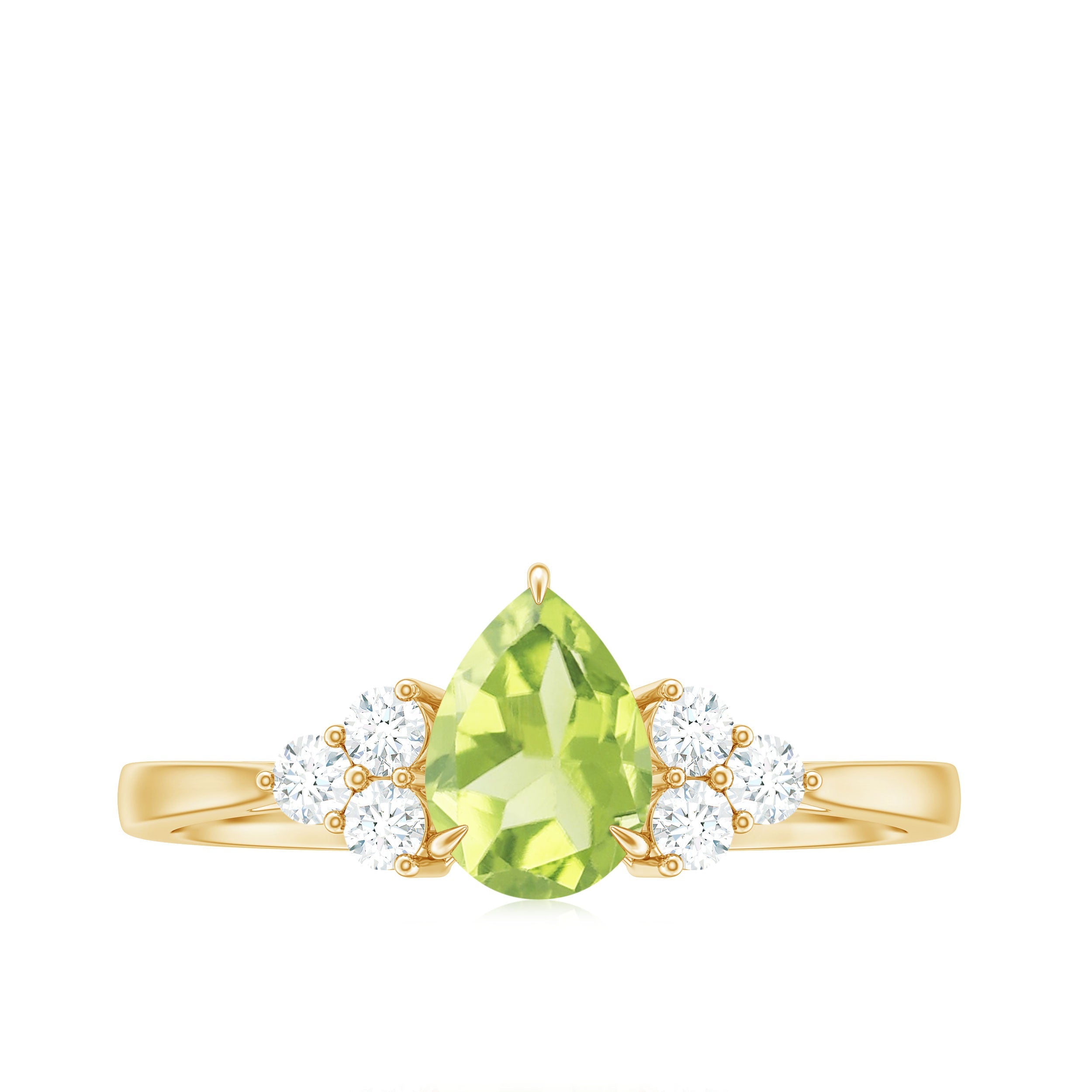 1 Carat Peridot Teardrop Engagement Ring with Diamond Trio