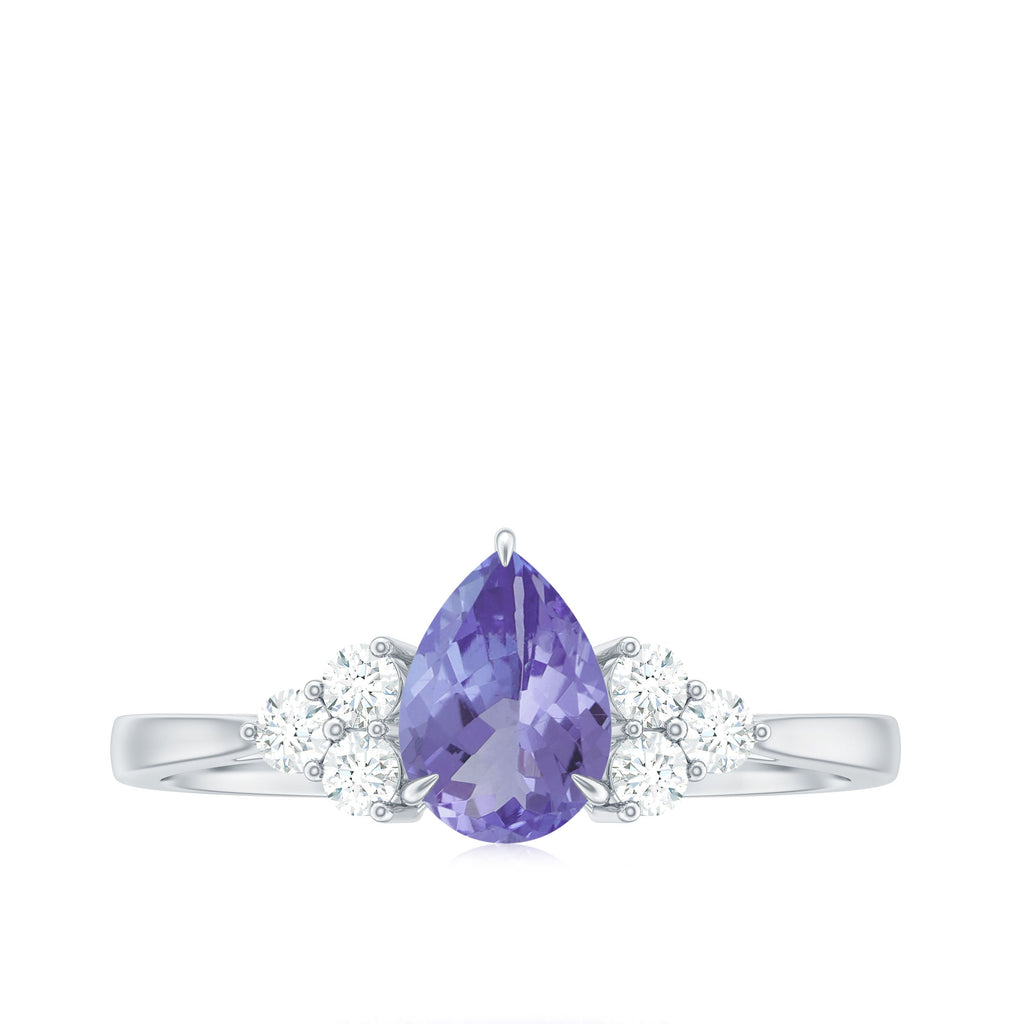 Pear Shaped Tanzanite Solitaire Ring with Diamond Trio